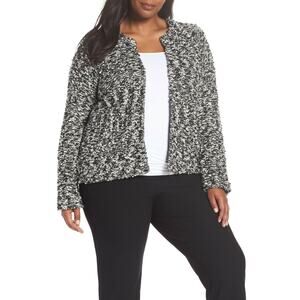 WindiRiver Women's Size Medium Black White Knit‎ Full Zip Cardigan Sweater